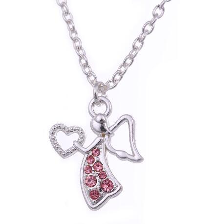 lemegeton Fashionable Alloy Crystal Little Angle Girl and Angle Wings Heart Pendant Women Jewelry as Gift