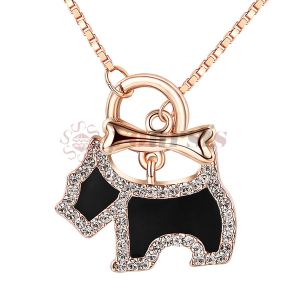 Yoursfs Puppy Necklace For Dog Lover Pave CZ And Black enamel dog bone necklace