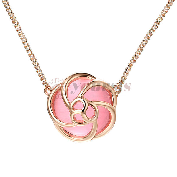 Yoursfs 18K Gold Plated Black,Pink Rose Flower Necklace - Elegant Rose Pedal Necklaces for Women