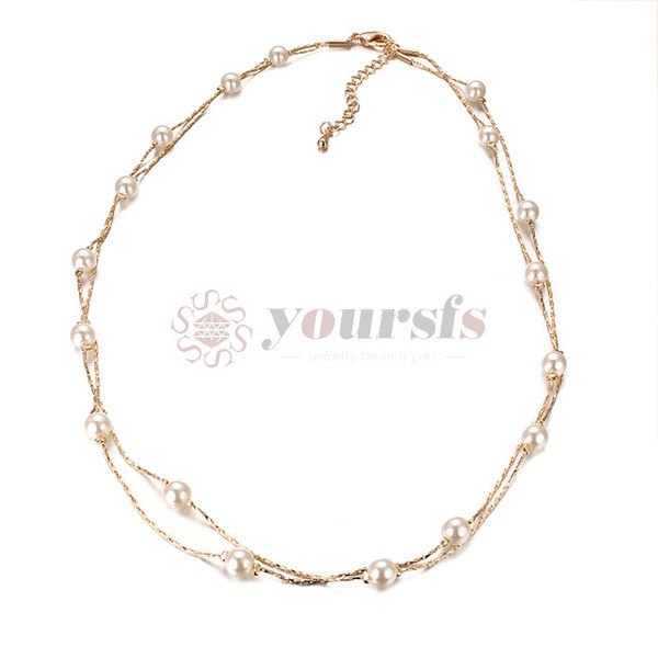 Yoursfs Fashion Double Layers Simulated Pearl Jewelry Long Necklace Women Classic Beads Chain Necklaces & Pendants Fine Gift