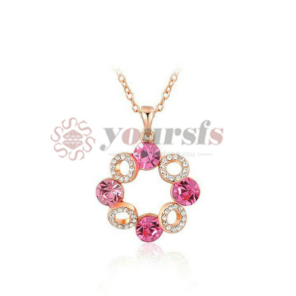 Yoursfs Gorgeous Three Times Of Gold Plated Pink Crystal PersonalityNecklaces Bridal Statement Necklaces Charms Jewelry For Women Best Gift