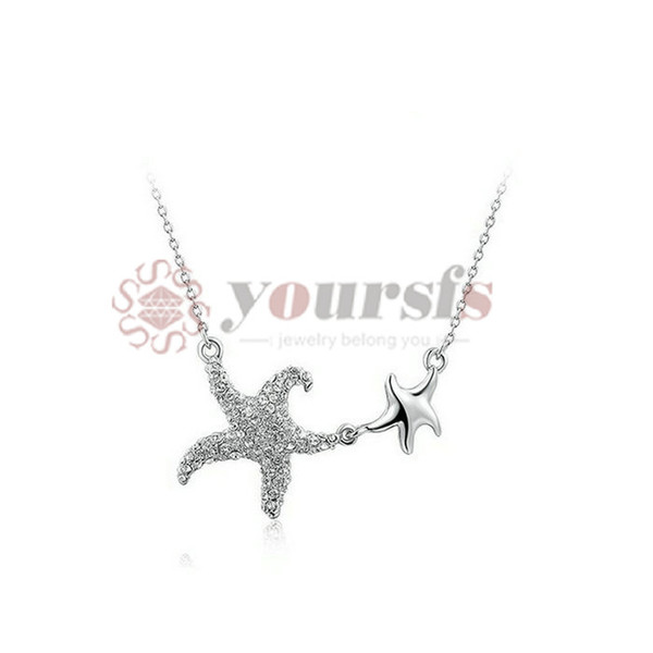 Yoursfs Trendy SeaStars Pendant Necklace Three Times White Gold and Rose Gold Plated Zircon Statement Necklaces For Women Birthday Jewelry