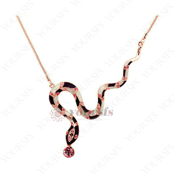 Yoursfs Stunning Sexy seductive Snake Shape Design Necklace Austrian Crystal Rose Gold Resinous Flower Pendent Necklace For Women Jewelry