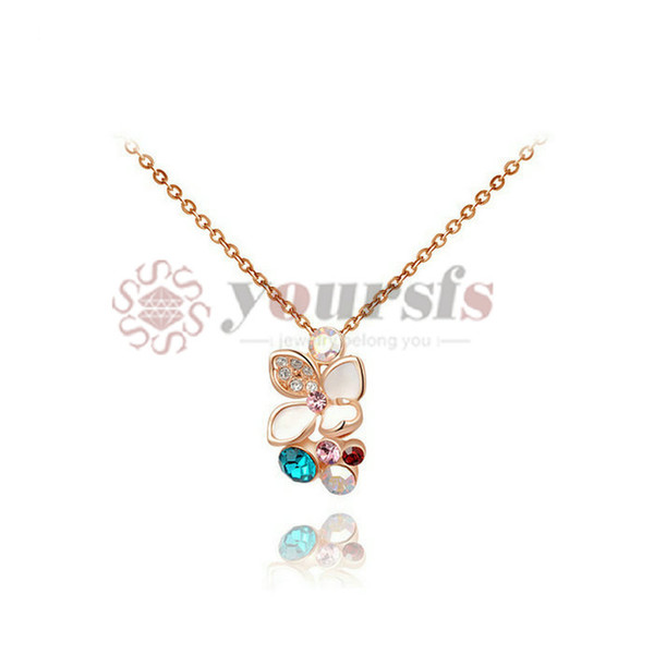 Yoursfs Trendy Mutli-colored Flower Pendant Necklaces 18 K Rose Gold Plated Gold Use Austrian Crystal Statement Necklace For Women Jewelry