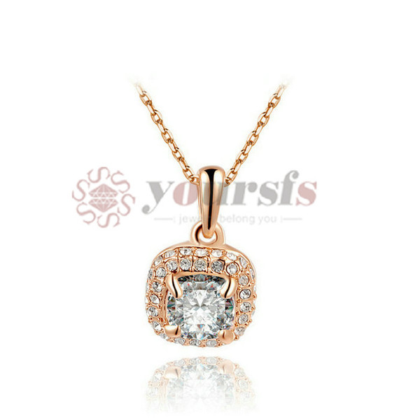 Yoursfs Luxury Square Fashion Design Pandent Necklace 18 K Rose Gold Plated Cube Crystal Necklace Women Wedding Fashion Pendant Jewelry