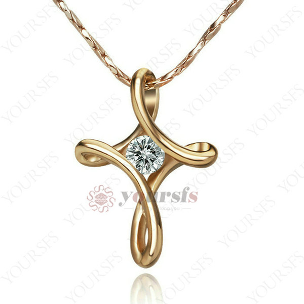 Yoursfs New Fashion Design Twisted Style Cross Regal Pendant Necklace 18 k Rose-Gold Plated Gold Engagement Necklace For Women Vogue Jewelry