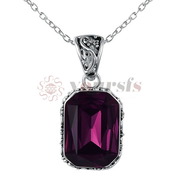 Yoursfs Big Princess Cut Rectangle Purple CZ Suspension Necklaces & Pendants Chain Women Jewelr