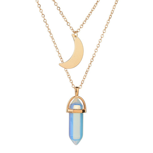 Best Selling Classic Vintage 2 Layer Natural Stone Pendants Necklaces Gold Color Moon Choker Necklace For Women Charm Jewelry