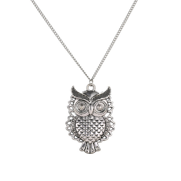 Vintage Cute Owl Hollow Out Pendant Necklace Fashion Long Sweater Chain Colar Collier Necklaces Women Charm Jewelry Wholesale