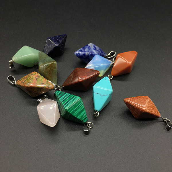 12pcs/lot Mix Color Natural Stone Agate Bead Pendants Geometric Four Corners Cone Stone Pendant For Necklace Making DIY Jewelry