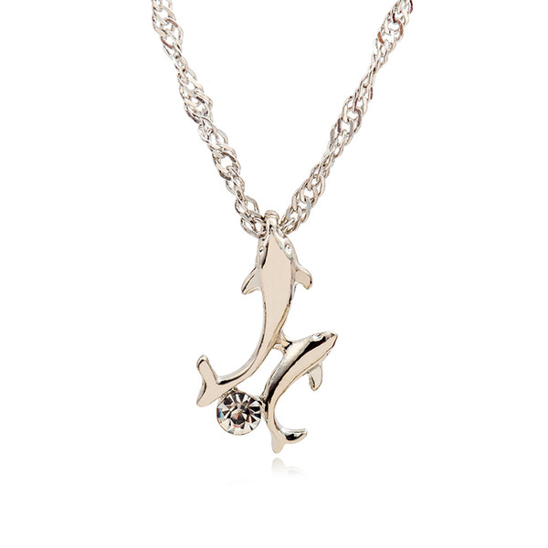 Simple Fashion Good Quality Alloy Crystal Dolphin Pendant Necklace Best Selling Choker Necklaces for Women Jewelry New 2017