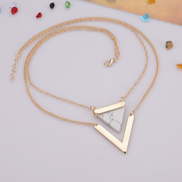 Triangle Hoard of Pendant Necklace Hot Style V-shaped Double Layers of Clavicle Chain Fashion Women Pendant Necklaces Jewelry