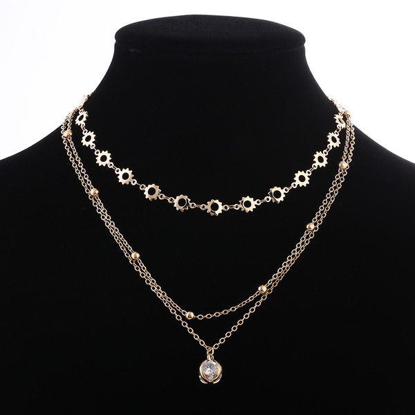 2018 New Exquisite Multilayer Statement Necklace Jewelry Gold Silver Color Crystal Pendant Necklace For Women Choker Gift Bijoux