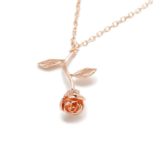 New Exquisite Hollowing Out Rose Pendant Necklace Romantic Valentine's Day Gift For Women Girls Charm Choker Necklaces Jewelry