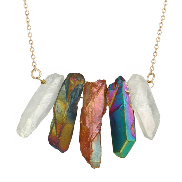 Good Quality Irregular Shape Gem Stone Colorful Quartz Healing Crystal Stone Pendant Necklace Women Girls Necklaces Jewelry