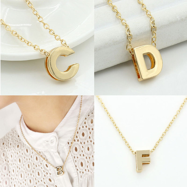 Small Letters Pendant Necklace Gold Color Initial Pendant Chain Necklaces English Letter Jewelry for Women Girls Birthday Gift