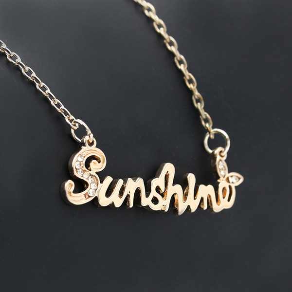 New Design Trendy Letters Sunshine Pendant Necklaces Rose Gold Color Link Chain Women Jewelry Necklace Christmas's Gifts