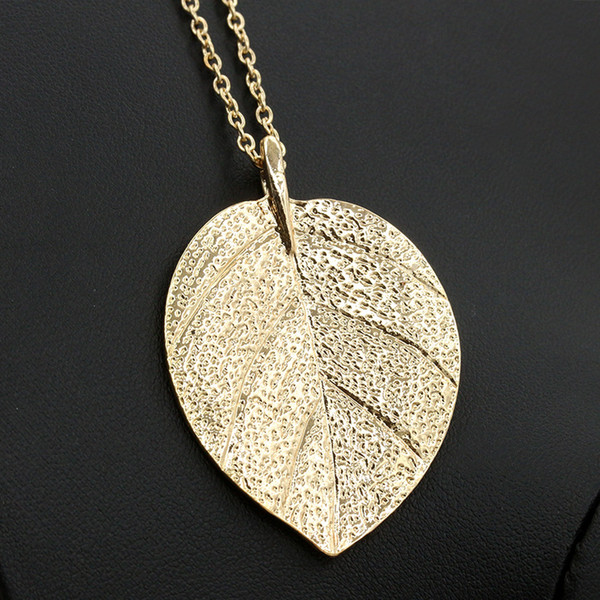 Hot Sale Fashion Charm Leaf Design Pendant Necklaces Jewelry Gold Color Sweater Chain Women Long Necklace Collier Femme Gift