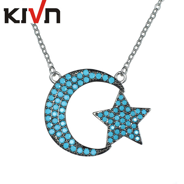 KIVN Fashion Jewelry Stunning Pave CZ Cubic Zirconia Crescent Moon Star Pendant Necklaces for Women Birthday Christmas Gifts