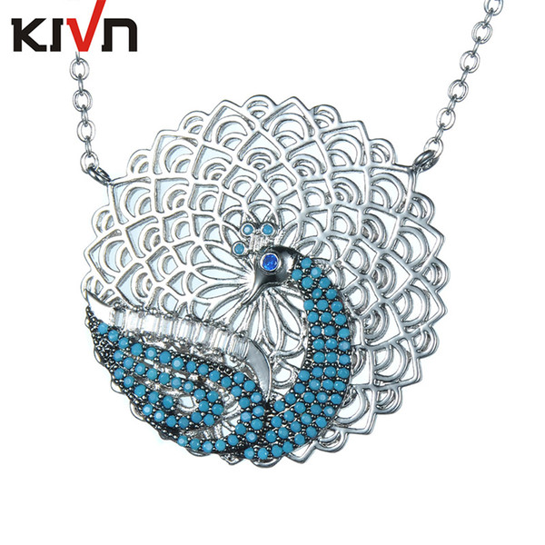 KIVN Fashion Jewelry Animal Peacock CZ Cubic Zirconia Womens Girls Bridal Wedding Pendant Necklaces Christmas Birthday Gifts