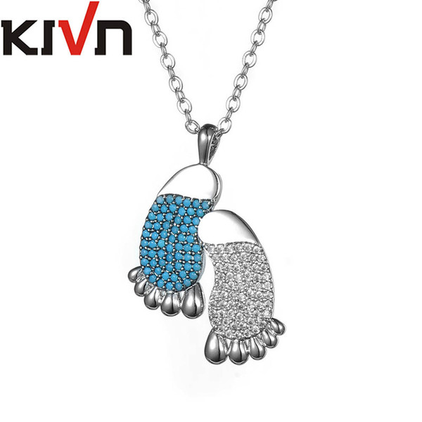 KIVN Fashion Jewelry Cubic Zirconia Womens Girls Footprint Wedding Pendant Necklaces Mothers Promotion Christmas Birthday Gifts