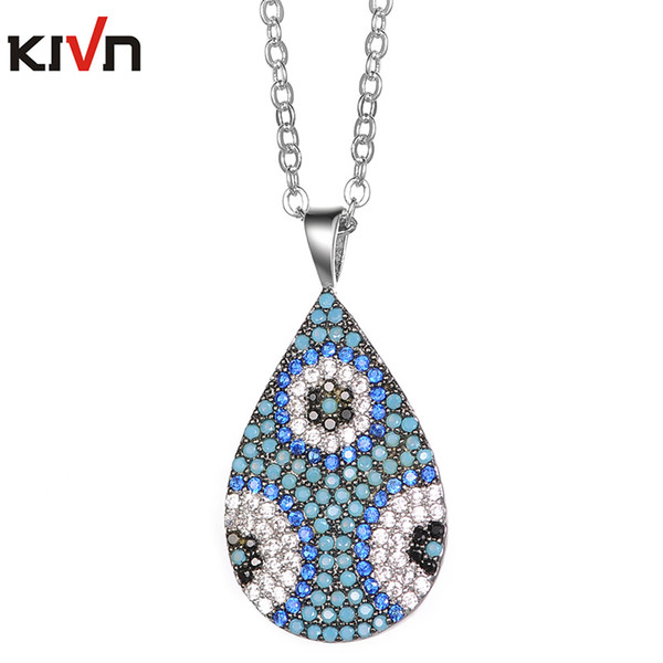 KIVN Fashion Jewelry Turkish Blue Evil eye Pave CZ Cubic Zirconia Womens Girls Bridal Wedding Water Drop Pendant Necklaces Birthday Gifts