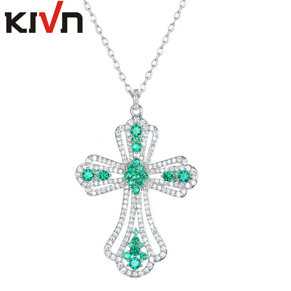 KIVN Fashion Jewelry Delicate Pave Royal Blue CZ Cubic Zirconia Women Girls Cross Pendants Necklaces Promotion Birthday gifts