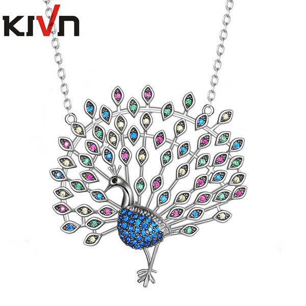 KIVN Womens Fashion Jewelry Multi color Peacock AAA Cubic Zirconia Bridal Wedding Necklaces Promotional Christmas Girls Mothers Day Gifts