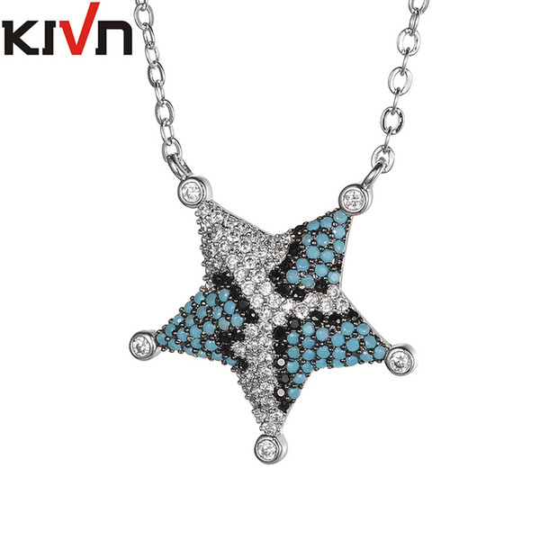 KIVN Fashion Jewelry Leopard Textured Star Pave CZ Cubic Zirconia Wedding Bridal Pendant Necklaces for Women Christmas Birthday Gifts