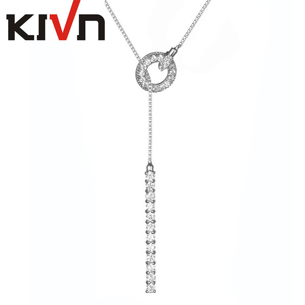 KIVN Fashion Jewelry Round Circle Pave CZ Cubic Zirconia Women Girls Bridal Wedding Pendant Necklaces Christmas Promotion Birthday Gifts