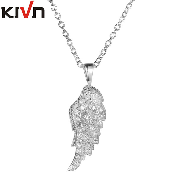 KIVN Fashion Jewelry Angel Wing Feather CZ Cubic Zirconia Womens Girls Bridal Wedding Pendant Necklaces Christmas Birthday Gifts