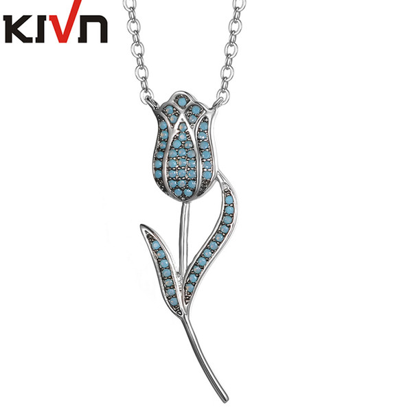 KIVN Fashion Jewelry Delicate Pave CZ Cubic Zirconia Rose Flower Pendant Necklaces for Womens Girls Christmas Promotion Birthday Gifts