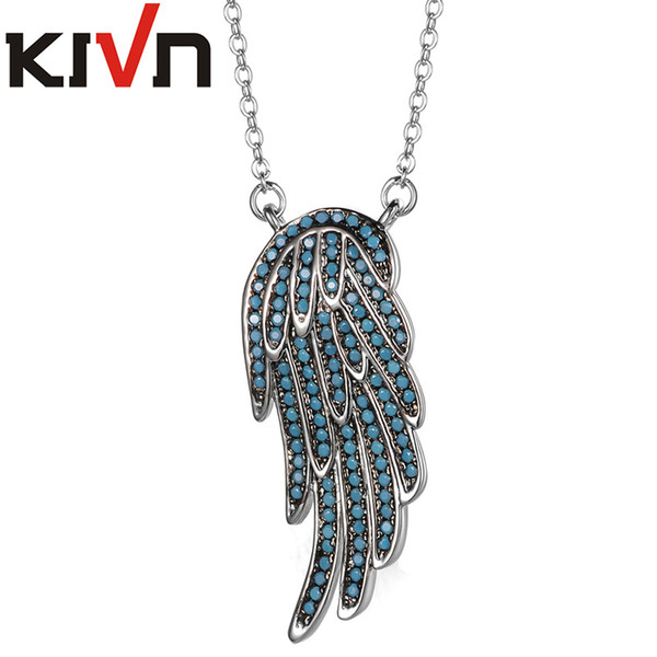 KIVN Fashion Jewelry White Angel Wing Feather CZ Cubic Zirconia Wedding Bridal Pendant Necklaces Mothers Day Girls Birthday Gifts