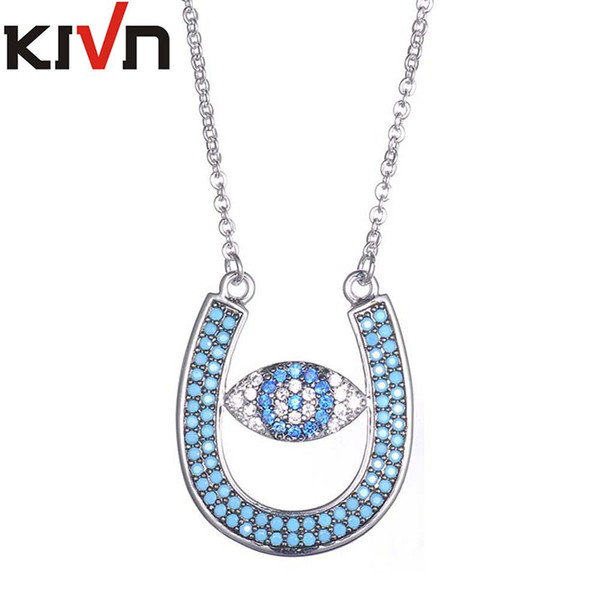 KIVN Womens Fashion Jewelry Turkish Evil eye Horseshoe CZ Cubic Zirconia Wedding Bridal Pendant Necklaces Mothers Birthday Gifts