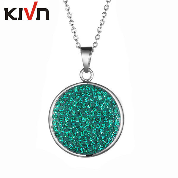 KIVN Womens Fashion Jewelry Green Round Pendent AAA Cubic Zirconia Bridal Wedding Necklaces Promotional Christmas Girls Mothers Day Gifts