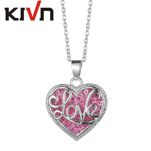 KIVN Fashion Jewelry Pave CZ Cubic Zirconia Crystal Heart Women Girls Wedding Bridal Pendant Necklaces Promotion Birthday Gifts