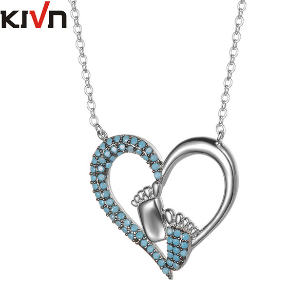 KIVN Fashion Jewelry FootPrints Heart Pave CZ Cubic Zirconia Wedding Bridal Necklaces for Women Christmas Birthday Gifts