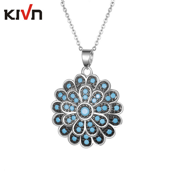 KIVN Fashion Jewelry Indian Antique Vintage Flower Pave CZ Cubic Zirconia Bridal Wedding Pendant Necklaces for Women Girls Gifts