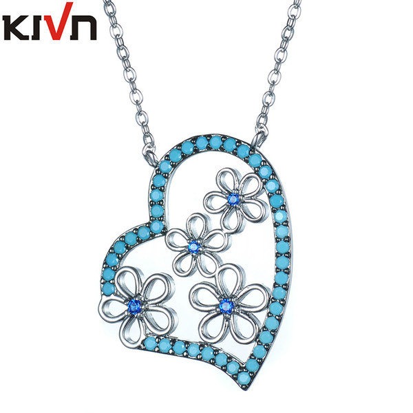 KIVN Fashion Jewelry Pave CZ Cubic Zirconia Heart Flower Women Girls Wedding Bridal Pendant Necklaces Promotion Birthday Gifts