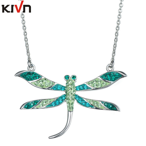 KIVN Fashion Jewelry Crystal Elegant Dragonfly Womens Girls Wedding Bridal Pendant Necklaces Christmas Promotion Birthday Gifts