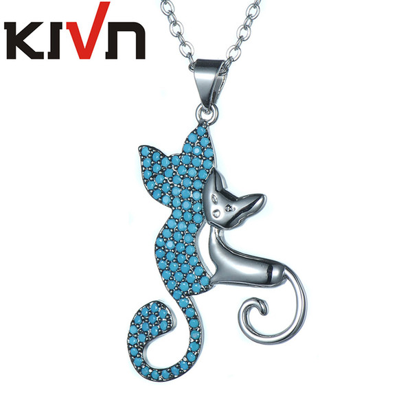 KIVN Fashion Jewelry Animal Cat Pave CZ Cubic Zirconia Womens Girls Wedding Pendant Necklaces Promotion Birthday Christmas Gifts