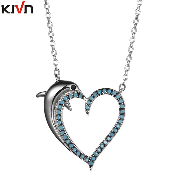 KIVN Fashion Jewelry Dolphin Heart CZ Cubic Zirconia Women Girls Wedding Bridal Necklaces Christmas Promotion Birthday Gifts