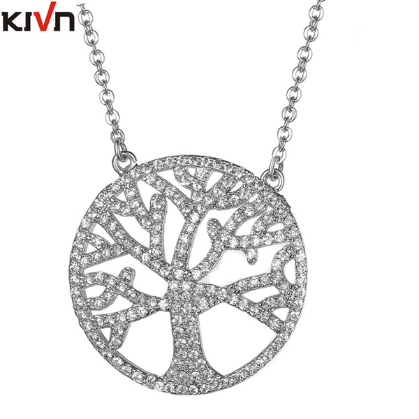 KIVN Fashion Jewelry Celtic Family Life Tree Pave CZ Cubic Zirconia Womens Girls Wedding Bridal Pendant Necklaces Birthday Gifts