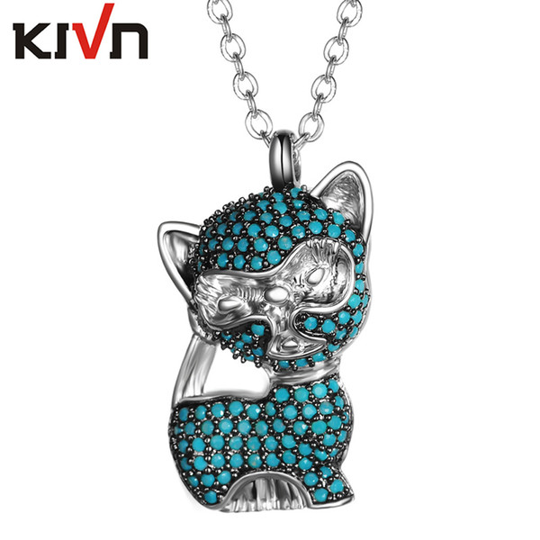 KIVN Womens Fashion Jewelry Turquoise Cat Pendent AAA Cubic Zirconia Bridal Wedding Necklaces Promotional Christmas Girls Mothers Day Gifts