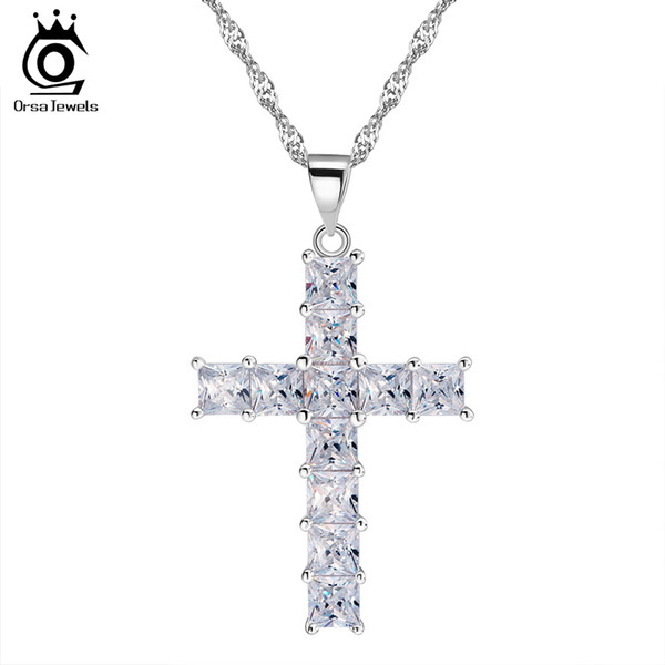 Luxury Cross Pendant Necklace made of 11 Pieces Princess Cut Cubic Zirconia Necklace Pendant for Ladies and Women ON100