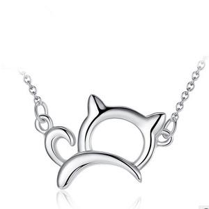 Orsa Jewelry New Arrival Cute & Lucky silver Fashion beautiful Cat Necklaces and Pendants Necklace Jewelry PN05