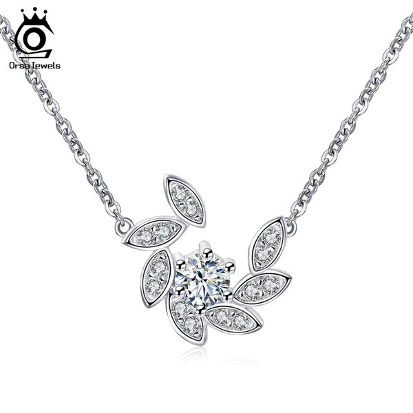 Orsa Jewelry 100% 925 Sterling Silver Crystal Paved Pendants&Necklaces for Women Rhodium Color Fashion Jewelry SN36