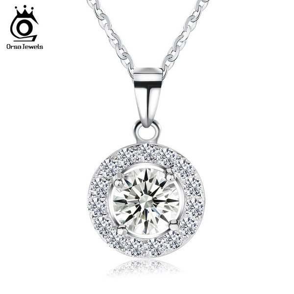 ORSA JEWELS 2017 Luxury Big Size AAA Austrian Cubic Zirconia 925 Sterling Silver Long Chain Pendants Necklaces for Women SN43