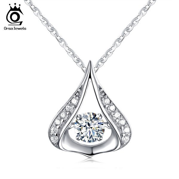 ORSA JEWELS Real 925 Jewelry Luxury Crystal Pendants for Elegant Lady Sterling Silver Necklace Gift for Besties SN39