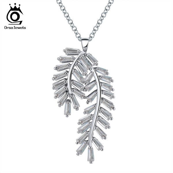 ORSA JEWELS Fashion Pendant Necklaces For Women 2018 Female Leaf Shape Design Charm Fashion Unique Design Women Gift Jewelry ON139